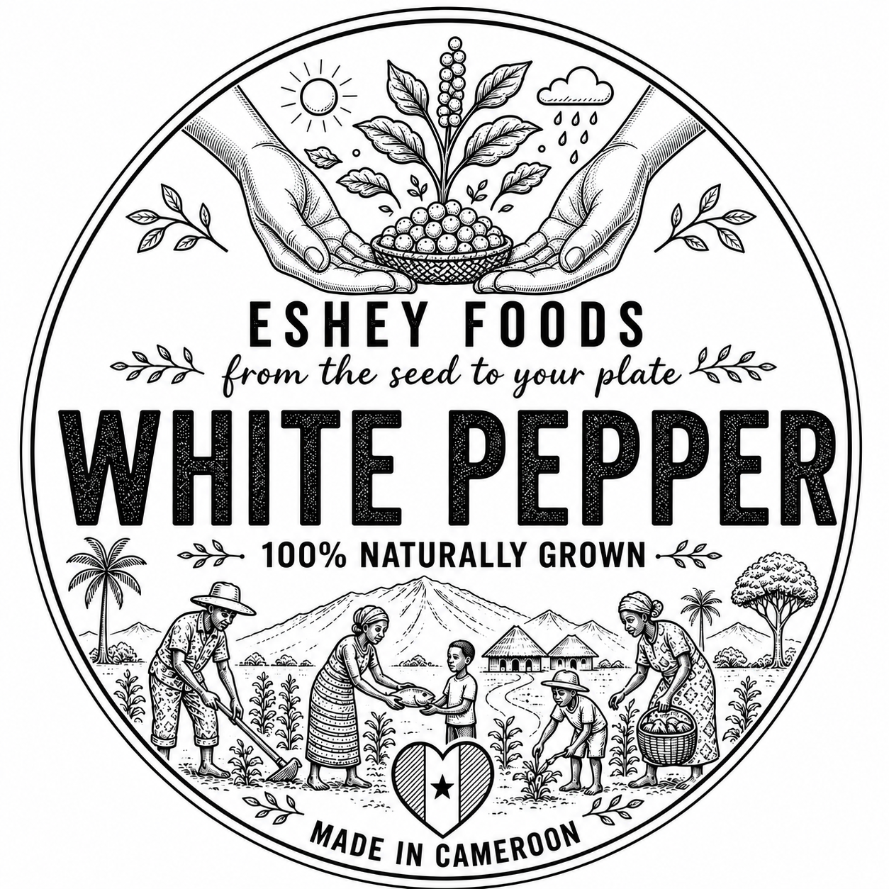 Monochrome Eshey Foods White Pepper line-art label