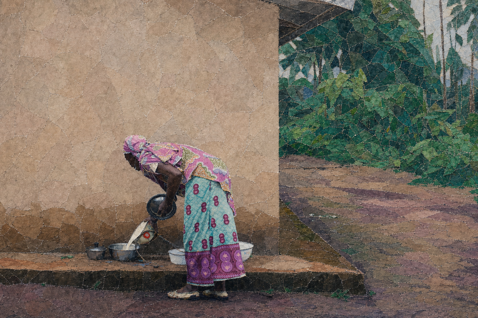 AI art reimagining a photograph near a wall in Cameroon